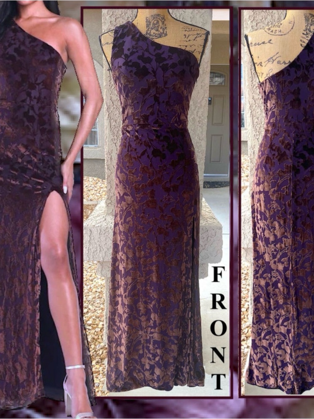 Lulu's One-Shoulder Velvet Burnout Gown in Deep Purple